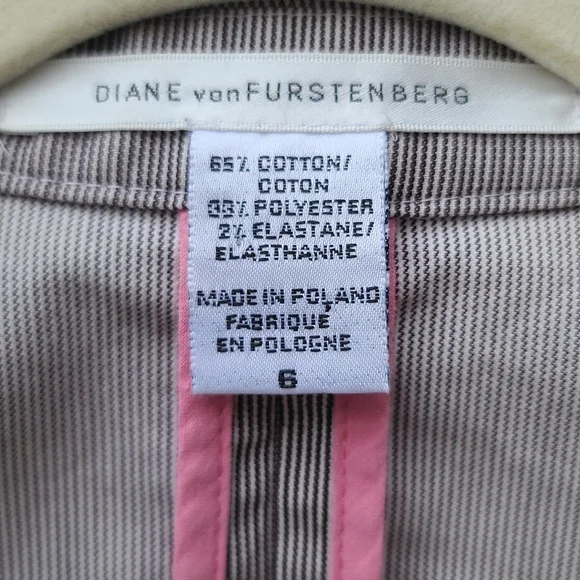 DIANE VON FURSTENBERG DVF Pinstriped Peplum Blazer 6 M Crop Jacket Seersucker - Picture 9 of 15